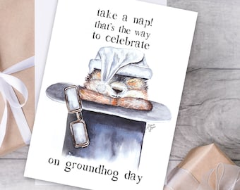 Groundhog Day Printable Nap Card: Funny Punxsutawney Phil 5x7"card~ Digital Download "take a nap" card for groundhog day