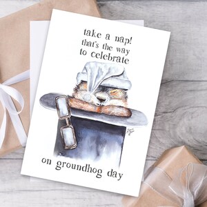 Cartão de cochilo para impressão do Dia da Marmota: Cartão engraçado Punxsutawney Phil 5x7 "~ Download digital do cartão" tirar uma soneca "para o dia da marmota