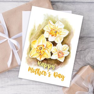 Gelbe Blumen Muttertag druckbare 5x7 Zoll A7 Aquarell Narzisse Karte Digital Download | Muttertag druckbare | Muttertagskarte