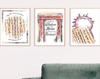 Passover wall art | Set of 3 Matzo Watercolor Passover Printable | Pesach Art Print  Passover decor  Jewish shalom art. gift for passover