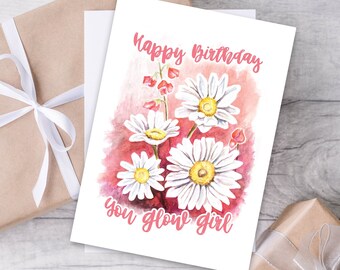 April Birthday Card | April Birth Month Flower card | Daisy card | Birthday card for her | April birth month card | Happy birthday card girl