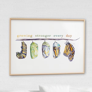 Monarch Metamorphosis wall art: caterpillar chrysalis, butterfly | physical therapy, psychologist office art print girl nursery teacher gift