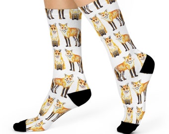 Meias Fox ~ Meias sociais malucas ~ Meias Fox para homens ~ Meias Fox masculinas ~ Meias unissex de meia panturrilha Fox ~ Presente para padrinhos ~ Meias engraçadas de animais