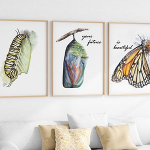 Monarch Wall Art~ Set of 3 Caterpillar Chrysalis Cocoon Art Prints~ Butterfly Gift ~ Butterfly Nursery Art ~ Psychologist office wall art |
