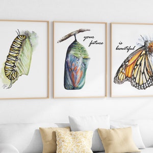 Monarch Butterfly Watercolor Wall Art~ Set of 3 Caterpillar Chrysalis Cocoon Monarch Art Prints~ Monarch Gift ~ Butterfly Nursery Art ~