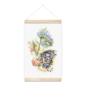Hanging Canvas Swallowtail Butterfly Lifecycle Wall Art ~ Caterpillar, Chrysalis, Butterfly watercolor gift for her, Butterfly wall art