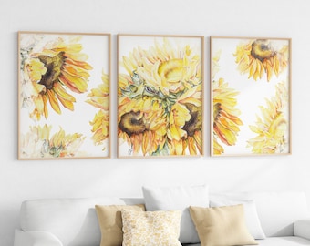 Sunflower Watercolor Wall Art ~ Set of 3 digital printable Sunflower art print~ Sunflower Nursery Art ~ Sunflower Gift~ Sunflower printable