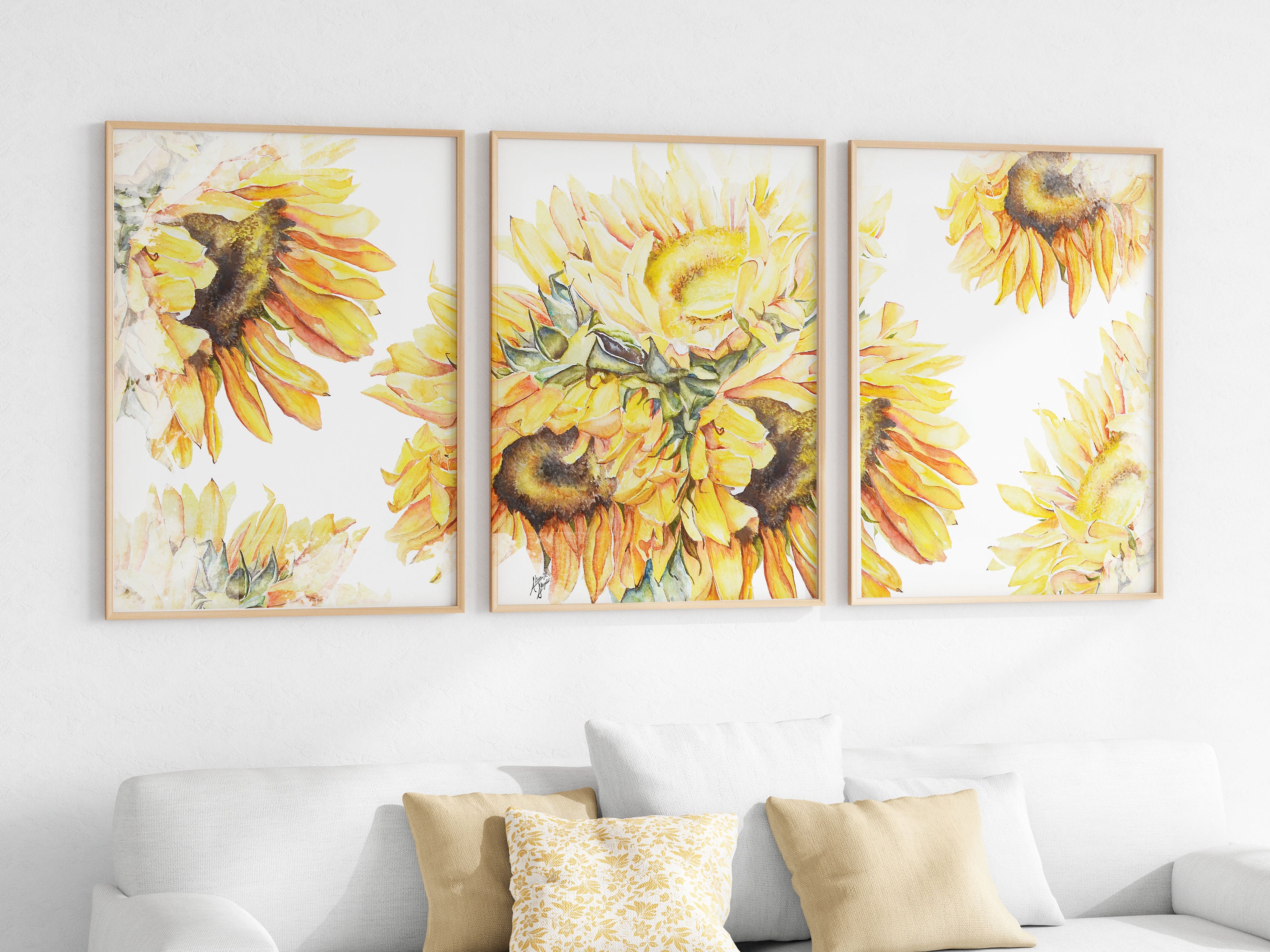 Sunflower Watercolor Wall Art Set of 3 Digital Printable - Etsy