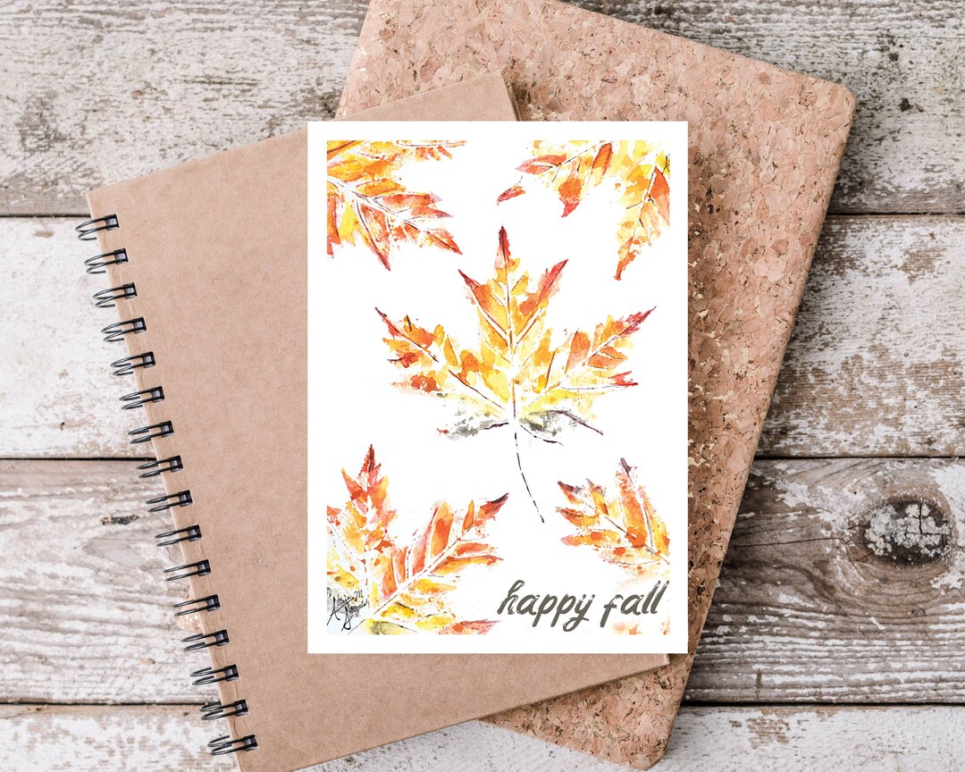 Fall Leaf Watercolor Greeting Card ~ Orange and Yellow Maple Leaf Card ...