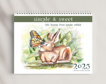 2025 Cute Bunny wall calendar | Rabbit gift for gardener | Sweet large grid monthly calendar present for her | floral nature outdoor gift