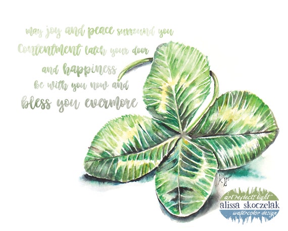 Irish Blessing 4 Leaf Clover Watercolor Irish Prayer Wall Art St