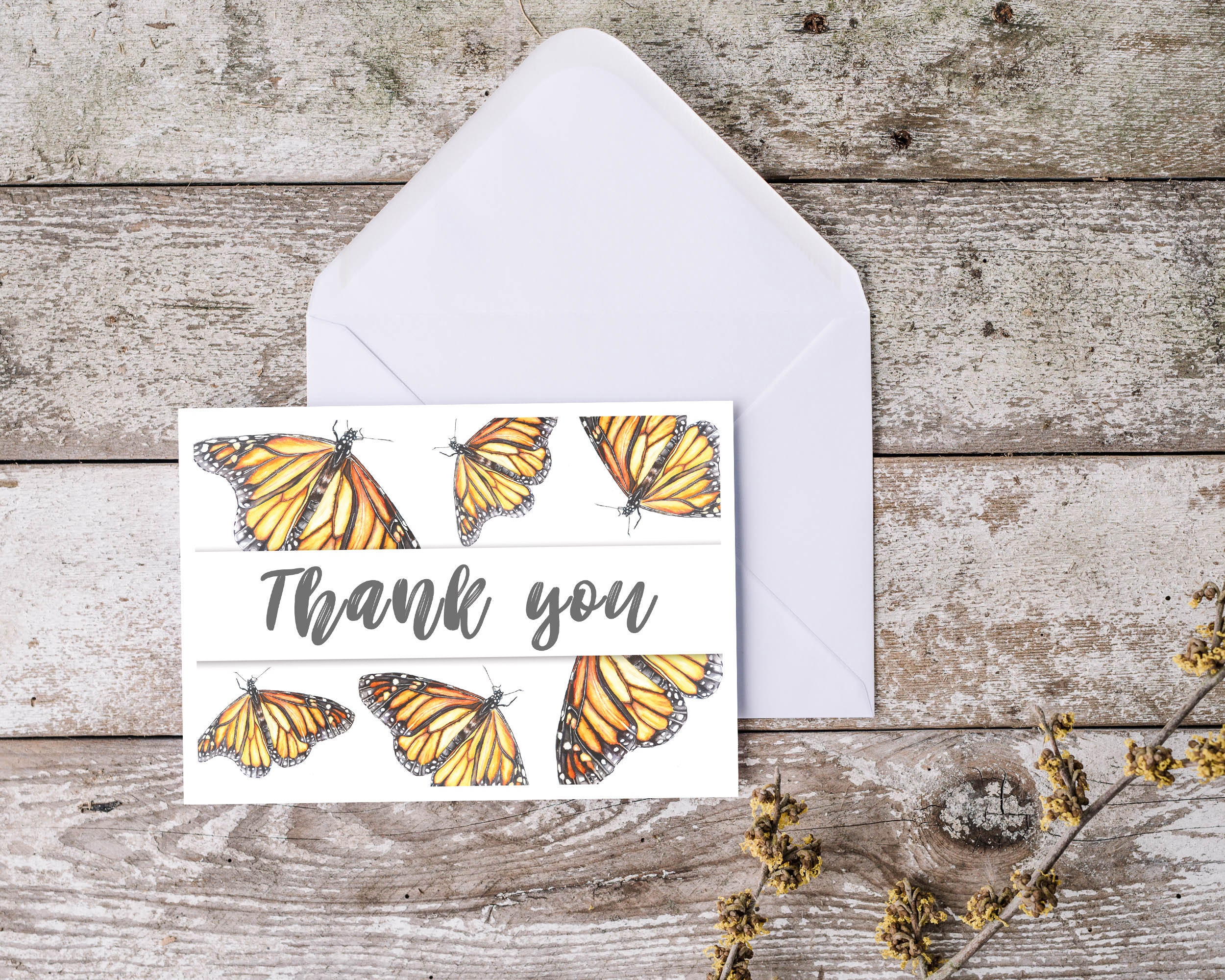 Monarch Thank You Cards ~monarch Butterfly Thank You Notecard Set ...
