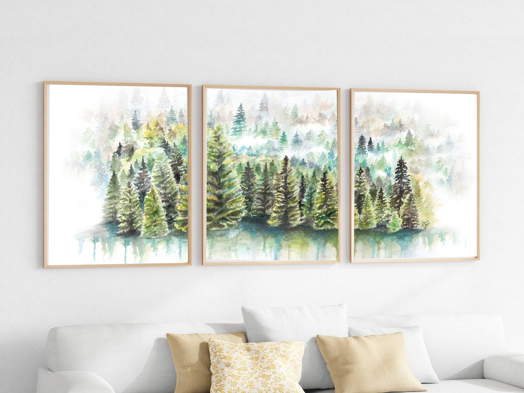 Watercolor Forest Wall Art ~ Set of 3 Art Prints ~ Triple Forest Wall ...