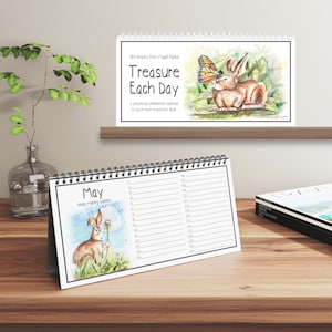 Perpetual Calendar ~ Bunny Celebration calendar ~ Birthday calendar Desktop calendar ~ Monthly Garden nature calendar gift for her