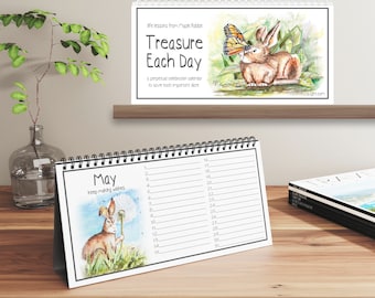 Perpetual Calendar ~ Bunny Celebration calendar ~ Birthday calendar Desktop calendar ~ Monthly Garden nature calendar gift for her