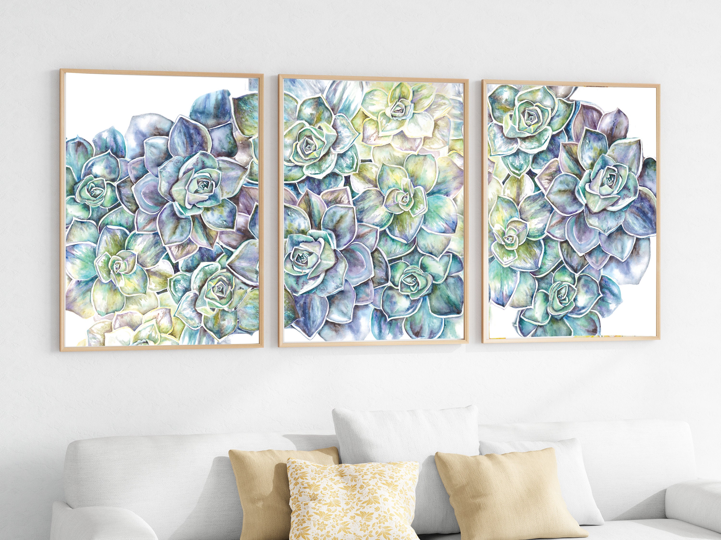 Succulent Wall Art ~ Set of 3 Art Prints ~ Triple House Plant Wall Art ...