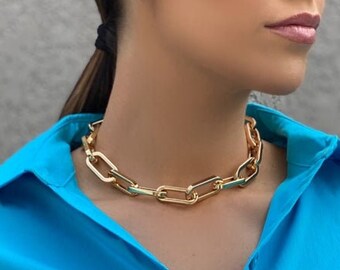 Gold Fill Thick Link Choker | Chunky Link Choker | Wide Cable Link Thick Choker For Chunky Chains In 18K Gold Filled