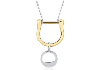 U-Shape 18k Gold Filled Necklace Pendant and White Rodhium Ball