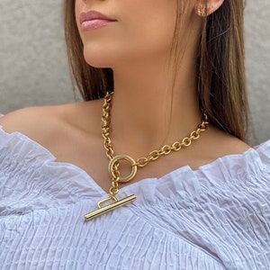 Gold Rolo Link Thick Link Chain With Toggle Bar Clasp For Simple Layering Chains In 18K Gold Filled