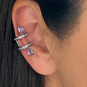 Cabochon Sapphire Ear Cuff finished in Black Rhodium| Bridal or Wedding Jewelry