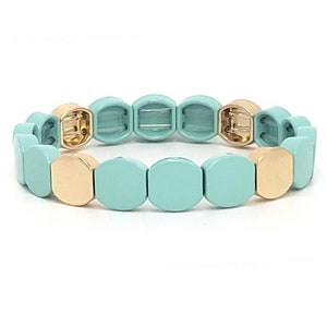 Rainbow Enamel Tile Bracelet Enamel Bracelet in Gold and Mint
