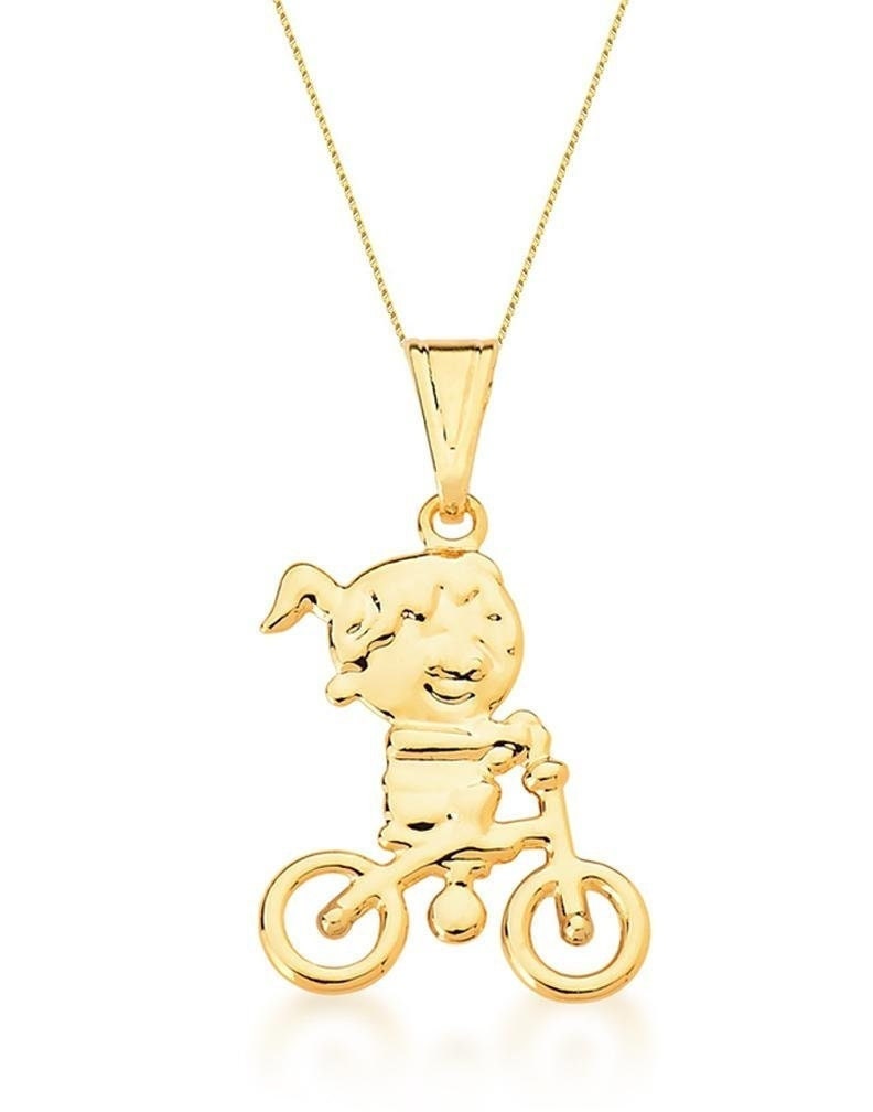 Girl in a Bike Thin Pendant (not solid) Necklace in 18k Gold Filled | Filoauro
