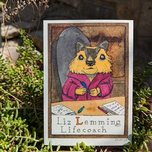 Y's Dierenalfabet: Liz Lemming, Lifecoach - de ansichtkaart