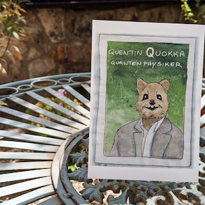 Y's Tieralphabet: Quentin Quokka, Quantenphysiker - Die Postkarte