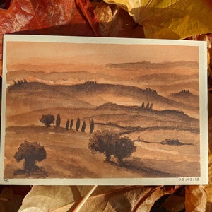 Cartão postal com impressão artística - paisagem em ocre