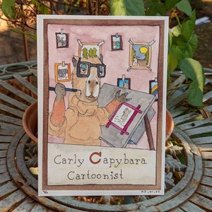 Y's Animal Alphabet: Carly Capybara, Cartoonist - the postcard
