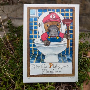 Y's Animal Alphabet: Priscilla Platypus, Plumber - the postcard