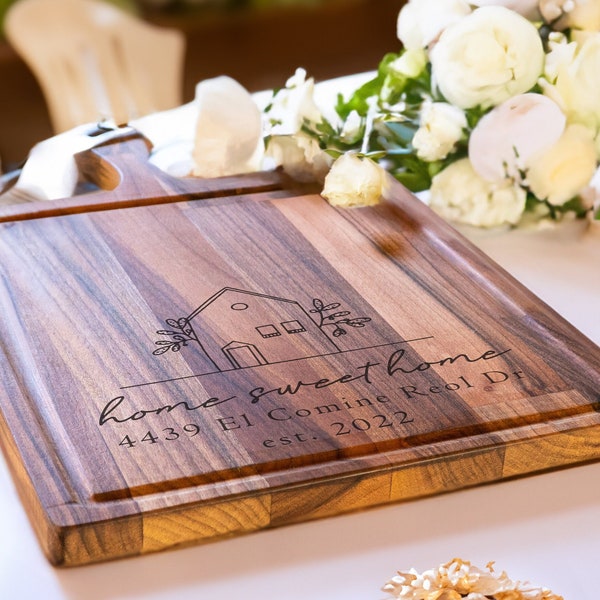 Home Sweet Home Cutting Board, Address Cutting Board, New Home Gift, Realtor Closing Gift, Housewarming Gift