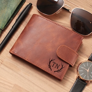 Cartera de cuero para hombre, cartera triple, cartera con monograma, cartera para hombre, carteras para hombres, cartera personalizada, cartera personalizada, cartera pequeña,