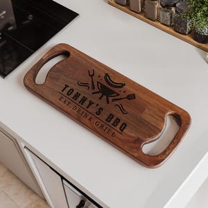 Custom BBQ Cutting Board, Personalized Grill Board, Father&#39;s Day Gift, BBQ Gift for Him, Engraved Wood Board, Outdoor Cooking Gift