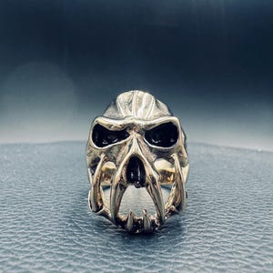 Brass Ring Fierce Skull & Fang Ring – Solid Brass – Gothic Biker Statement Jewelry