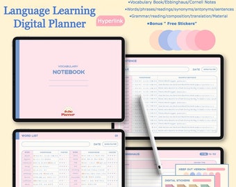 Language Learning Planner and Notebook | Grammar Digital Notebook | Ebbinghaus Planner | Vocabulary Digital Notebook | Study Journal