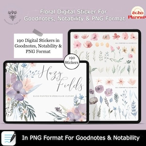 Floral Digital Sticker Book for Goodnotes, PNG Files of Digital Stickers, Flower Stickers, Digital Icon Stickers, Digital Planner Stickers