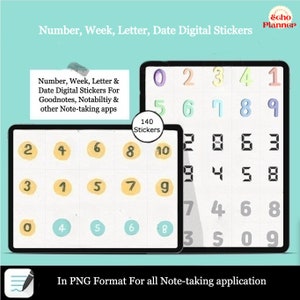 Number Digital Stickers | Number Stickers for Digital Planning | Letter Digital Stickers | Date Digital Stickers | Week Digital Stickers