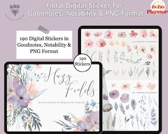 Floral Digital Sticker Book: 196 PNG Stickers for Goodnotes & Notability