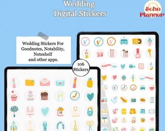 Wedding Planner Digital Stickers: 106 Pre-cropped PNG Stickers (Goodnotes, Notability)
