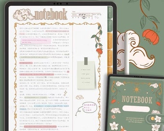 Butterfly & Flower Digital Notebook | Cute PDF Notebook | Portrait Hyperlinked Notebook | iPad Android Notebook With Tabs|Bonus PNG Stickers