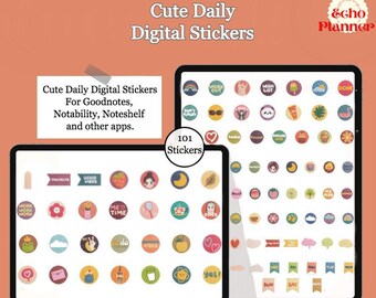 Cute Daily Digital Stickers | Minimalist Stickers | Daily Planner Stickers | Pre-cropped iPad Stickers | Aesthetic Digital Sticker Book