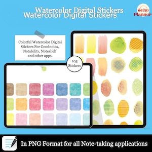 Watercolor Digital Stickers Pack | Wotercolor Washi tape Stickers |  iPad Icon Stickers | Goodnotes Washi tape stickers | Planner Stickers