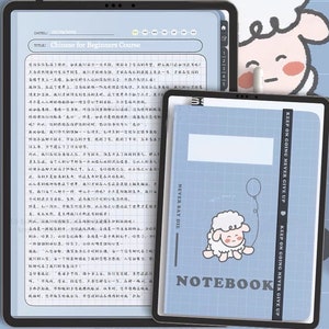 Cute Blue Digital Notebook | Cute Sheep PDF Notebook | Minimalist Notebook with Hyperlinked Tabs | Goodnotes Notability Android PDF Notebook