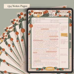 Cute Cartoon PDF Notebook | Flower Digital Notebook | Hyperlinked ...