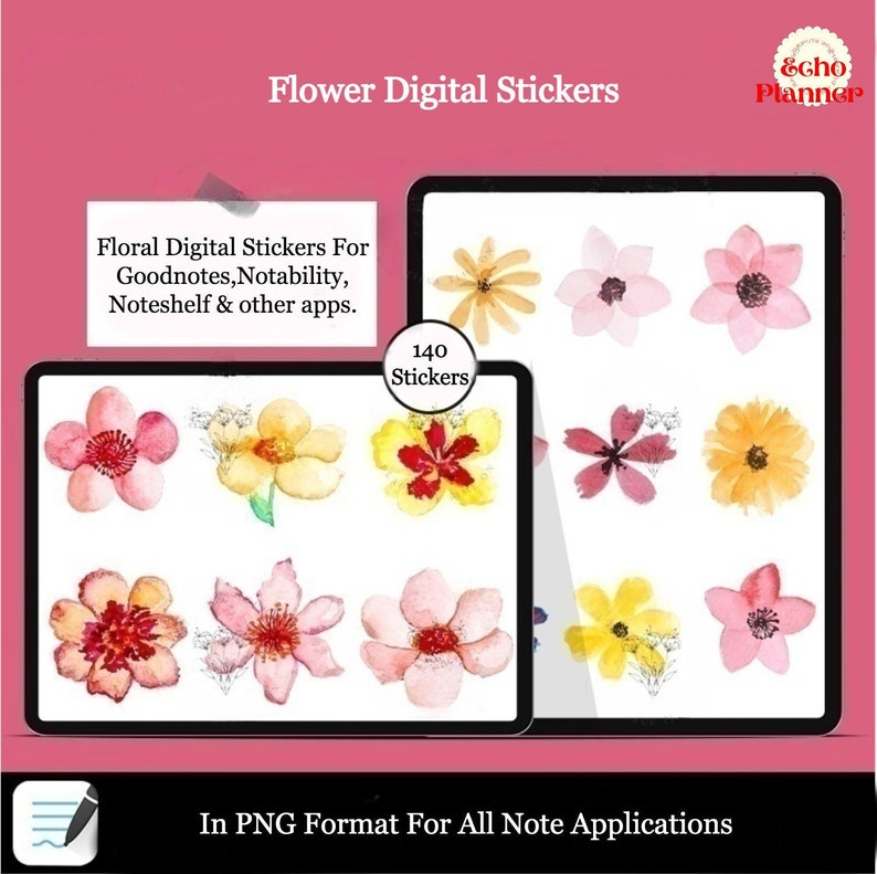 Flower Digital Stickers for Goodnotes Notability PNG Files Etsy