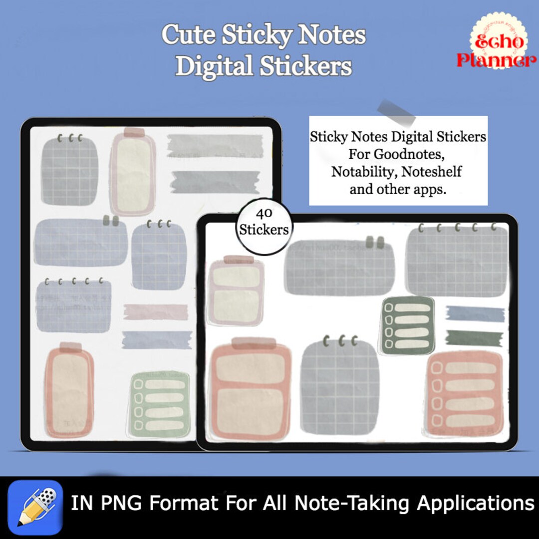 Cute Sticky Notes Digital Sticker Book for Digital Planner | 3D Sticky ...