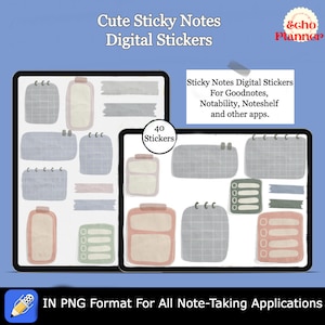 Niedliche Sticky Notes Digitale Aufkleber Buch für Digitalen Planer | 3D Sticky Notes Goodnotes Sticker |Sticky Notes Goodnotes Elements|PNG Sticker