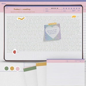May include: A digital notepad with the title "Today's reading" and the date "1977/7/11". The notepad features a grid pattern, text, and a heart-shaped sticky note with the text "Never put off what you can do today until tomorrow".