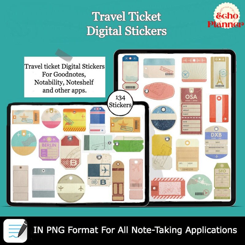 Travel Ticket Digital Stickers Pack Travel Planner Icon Etsy